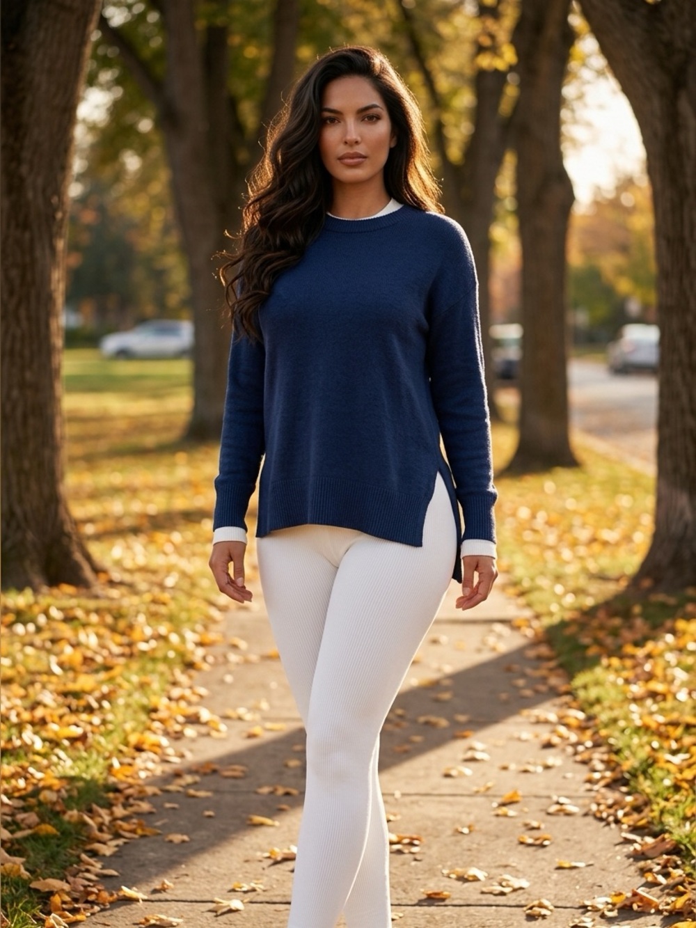 NWT Tahari Navy Blue High-Low Crewneck Knit Sweater Women’s XL